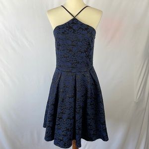 Nectar Clothing Blue on Black Fit & Flare Halter Style Dress - Size Medium
